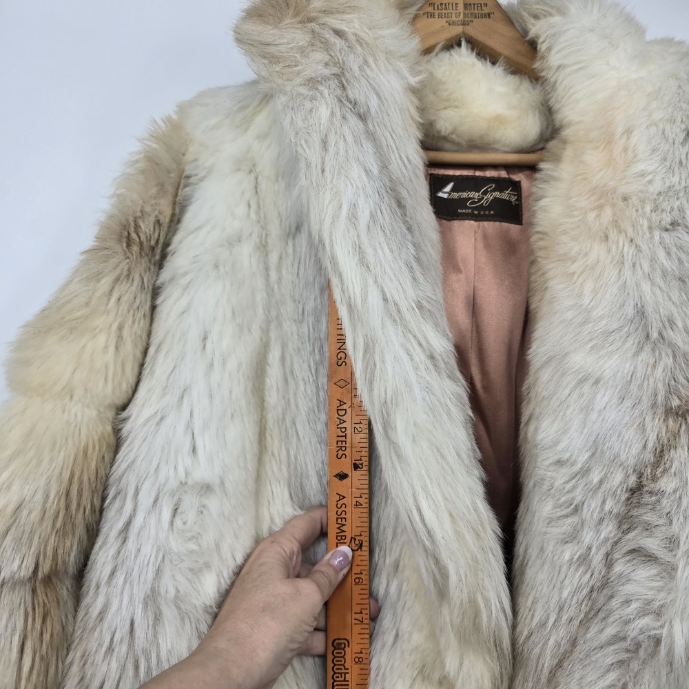 Vintage 80s 90s Faux Fur Jacket Womens 17 18 Cream Tan Fox Pockets Lined Mobwife - Picture 9 of 16
